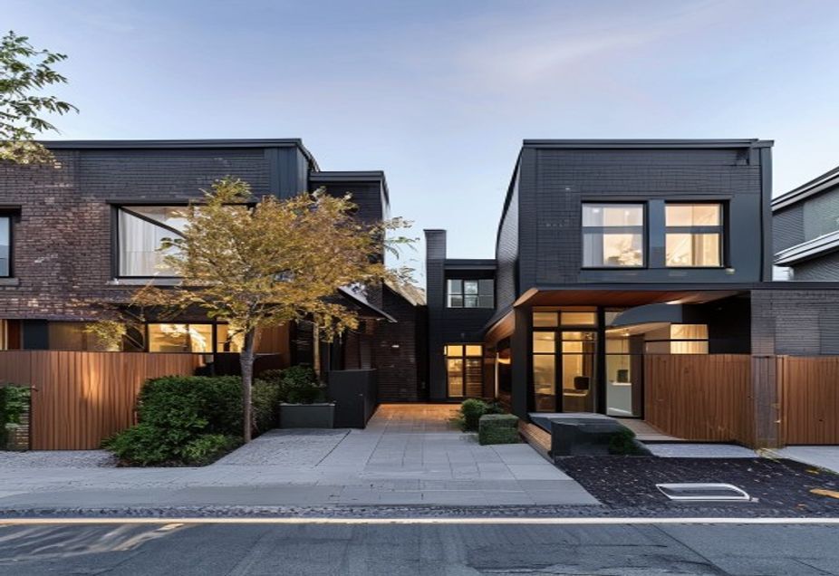 Modern Auckland duplex — two attached contemporary homes with dark cladding