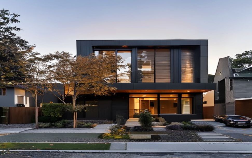 Contemporary Auckland home completed by Ashcroft Homes at evening light